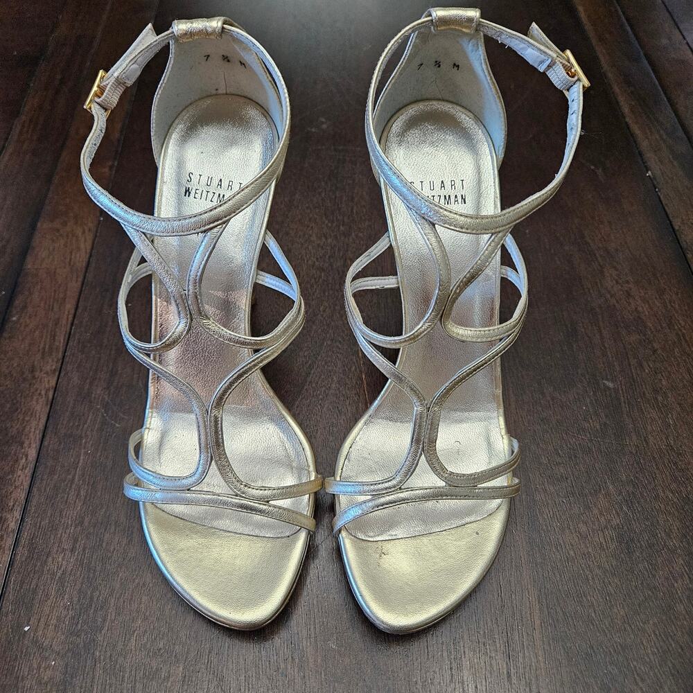 Stuart Weitzman strappy metallic heels womens 7.5 evening party wedding‎ elegant